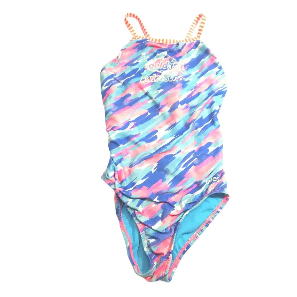 Dolfin Uglies Goldfish Swim School One Piece Swimsuit Size 12 Girls Blue Pink